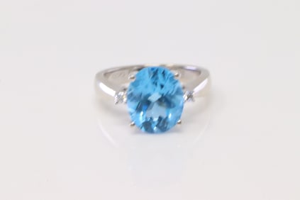 Blue Topaz & Diamond Ring 14Kt.