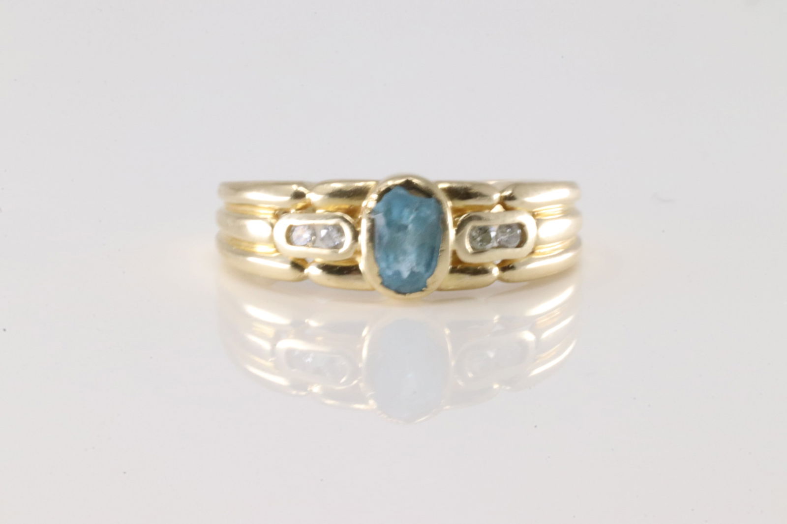 Blue Topaz & Diamond Ring 14Kt. (1 of 4)