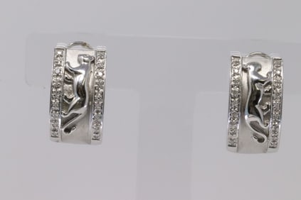 14K White Gold Panther Design Earrings with Diamond Accent