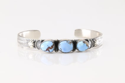 Native America Navajo Sterling Silver Golden Hill Turquoise Bracelet Cuff By M.Spencer.