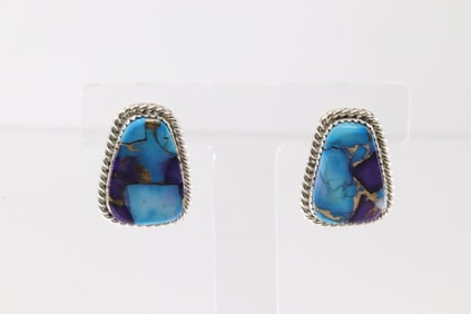 Native America Navajo Sterling Silver Dahlia Rose Post Earring's By Gabi Jim.
