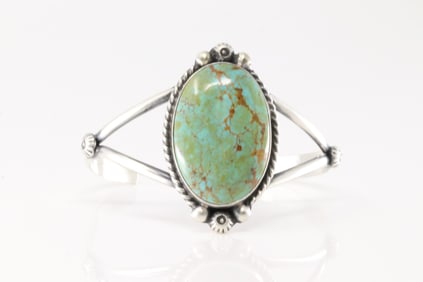 Native America Navajo Sterling Silver Kingman Turquoise Bracelet Cuff By Augustine Largo.