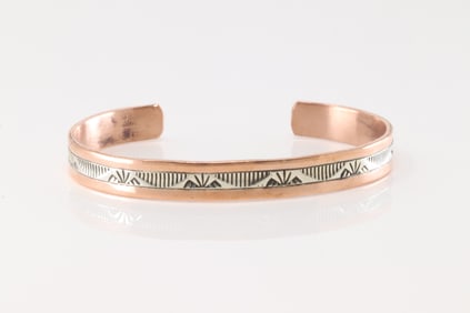 Native America Navajo Sterling Silver Copper Bracelet Cuff By Wylie Secatero.