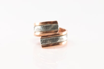 Native America Navajo Sterling Silver Copper Ring By Wylie Secatero.