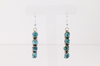 Native America Navajo Sterling Silver Kingman Turquoise Dangling Earring's By Maxine Ramirez.