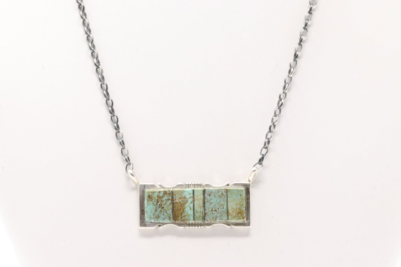 Native America Navajo Sterling Silver Kingman Turquoise Inlay Necklace By Steve Francisco.: This is a Native America Navajo Sterling Silver Kingman Turquoise Inlay Necklace By Steve Francisco. Necklace length: 16.00"
