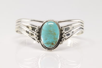 Native America Navajo Sterling Silver Turquoise Bracelet Cuff By Harold Becenti.