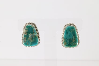 Native America Navajo Sterling Silver Kingman Turquoise Post Earring's By Gabi Jim.