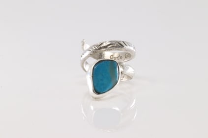 Native America Navajo Sterling Silver Turquoise Ring By Jude Candelaria.