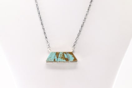 Native America Navajo Sterling Silver Number 8 Turquoise Inlay Necklace By Brandon Etcitty.