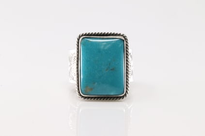 Native America Navajo Sterling Silver Turquoise Ring By Sunshine Reeves.