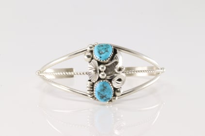 Native America Navajo Sterling Silver Turquoise Bracelet Cuff By Max C.