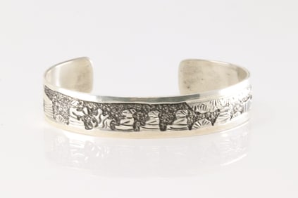 Native America Navajo Sterling Silver Storyteller Bracelet Cuff By B.