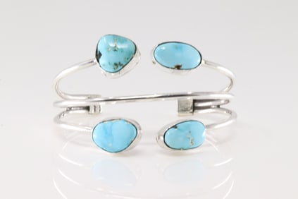 Native America Navajo Sterling Silver Sonora Gold Turquoise Bracelet Cuff By Pansy Johnson.
