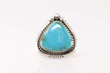 Native America Navajo Sterling Silver Kingman Turquoise Ring By A.M.