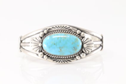 Native America Navajo Sterling Silver Turquoise Bracelet Cuff By Jimmy Lee.