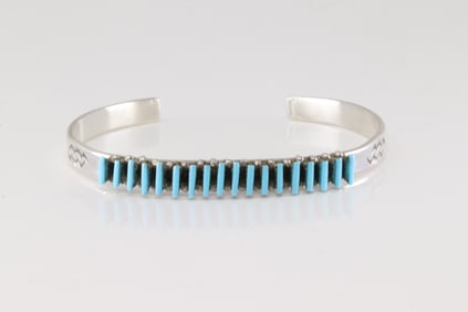 Native America Zuni Sterling Silver Turquoise Needlepoint Bracelet Cuff By R.L.Lastyano.