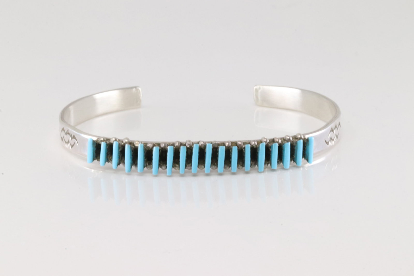 Native America Zuni Sterling Silver Turquoise Needlepoint Bracelet Cuff By R.L.Lastyano. (1 of 4)