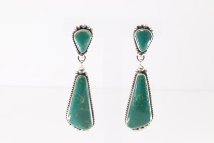 Native America Navajo Sterling Silver Kingman Turquoise Post / Dangling Earring's By Elouise Kee.