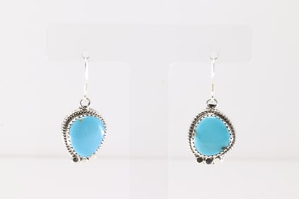 Native America Navajo Sterling Silver Turquoise Dangling Earring's By Sharon McCarthy.