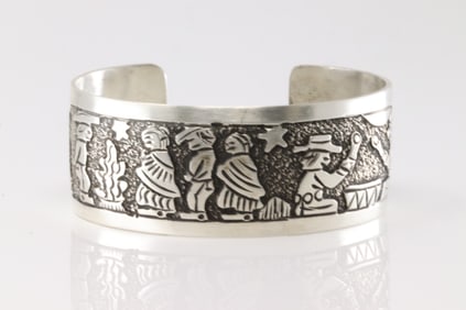 Native America Navajo Sterling Silver Storyteller Bracelet Cuff By B.