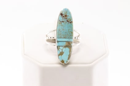 Native America Navajo Sterling Silver Turquoise Inlay Ring By H.Smith.