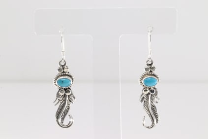 Native America Navajo Sterling Silver Turquoise Dangling Earring's By Sharon McCarthy.
