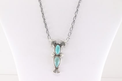 Native America Navajo Sterling Silver Turquoise Necklace By Verley Betone.