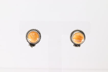 Native America Navajo Sterling Silver Spiny Oyster Post Earring's By Theresa Smith.