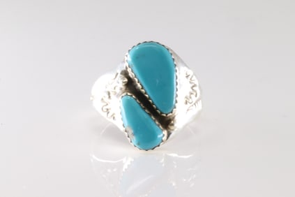 Native America Navajo Sterling Silver Turquoise Ring By M.L.