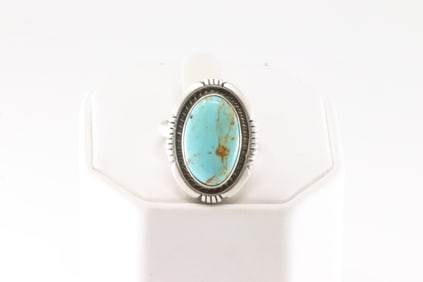 Native America Navajo Sterling Silver Turquoise Ring By A.M.