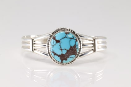 Native America Navajo Sterling Silver Kingman Turquoise Bracelet Cuff By S.E.