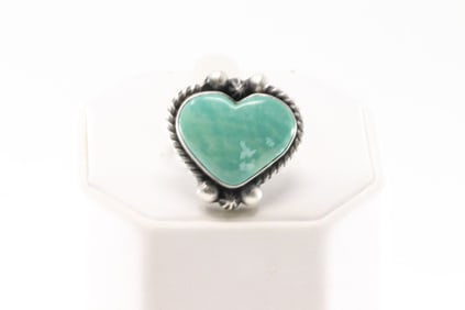Native America Navajo Sterling Silver Turquoise Heart Ring By Donova Skeets.