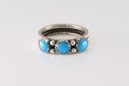 Native America Navajo Sterling Silver Turquoise Ring By R.King.