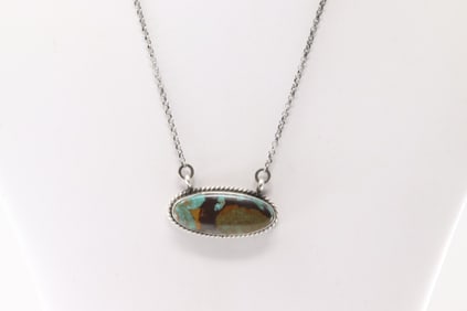 Native America Navajo Sterling Silver Turquoise Necklace By Judith Dixon.