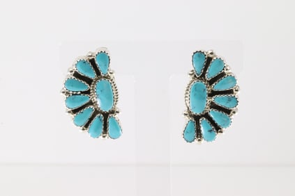 Native America Navajo Sterling Silver Kingman Turquoise Post Earring's By Alicia Wilson.