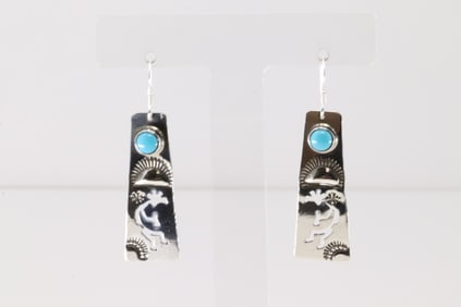 Native America Navajo Sterling Silver Turquoise Kokopelli Dangling Earring's By Jeff James Jr.