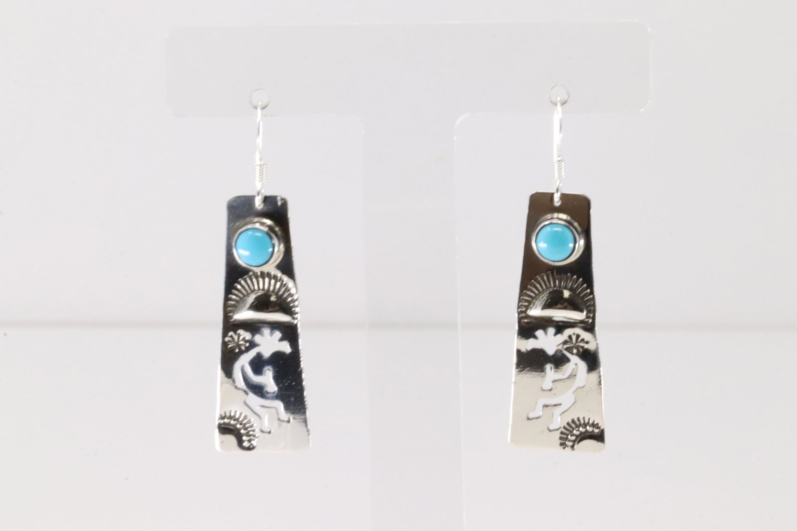 Native America Navajo Sterling Silver Turquoise Kokopelli Dangling Earring's By Jeff James Jr.: This is a Native America Navajo Sterling Silver Turquoise Kokopelli Dangling Earring's By Jeff James Jr.