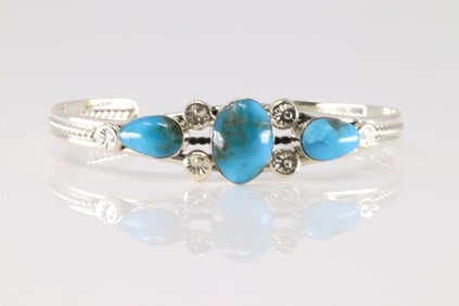 Native America Navajo Sterling Silver Turquoise Bracelet Cuff By Charlene Yazzie.