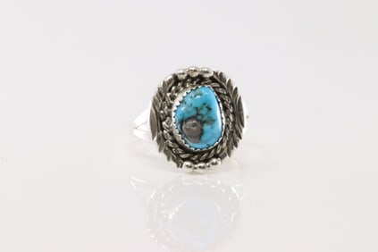 Native America Navajo Sterling Silver Turquoise Ring By B.