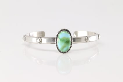 Native America Navajo Sterling Silver Sonora Gold Turquoise Bracelet Cuff By Samuel Yellowhair.