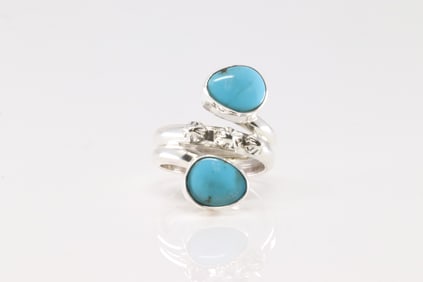 Native America Navajo Sterling Silver Turquoise Ring By Bobby Platero.