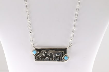 Native American Navajo Sterling Silver Turquoise Horse Necklace By Jeremy Delgarito.