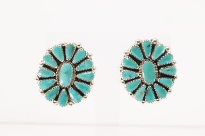 Native American Navajo Sterling Silver Kingman Turquoise Post Earring's By Alicia Wilson.