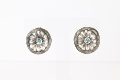 Native America Navajo Sterling Silver Turquoise Conch Post Earring's By Joan & Ryan Begay.