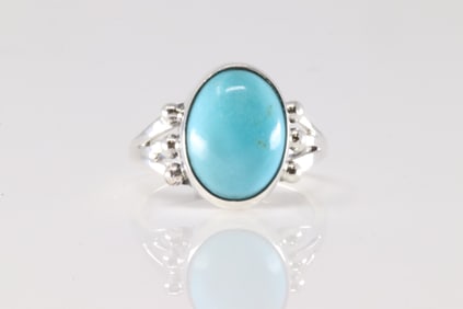 Native America Navajo Sterling Silver Turquoise Ring By Jerryson Henio.