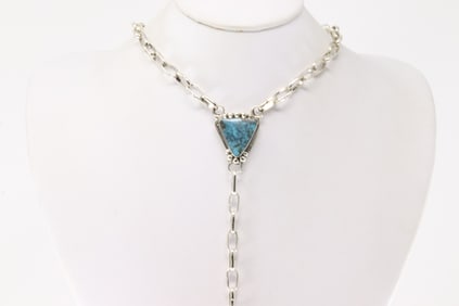 Native America Navajo Sterling Silver Turquoise Necklace By Charlene Yazzie.