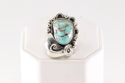 Native America Navajo Sterling Silver Turquoise Ring By B.