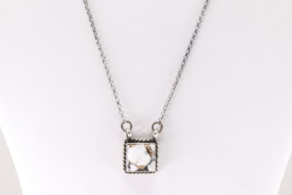 Native America Navajo Sterling Silver Turquoise Compressed Necklace By Johnny Dixon.