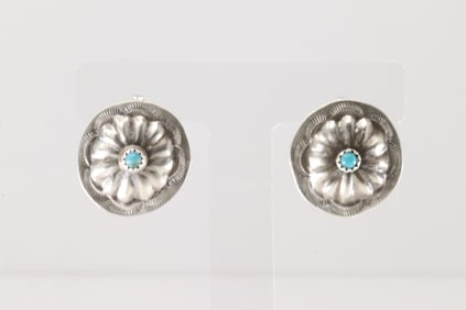 Native America Navajo Sterling Silver Turquoise Conch Post Earring's By Joan Ryan Begay.